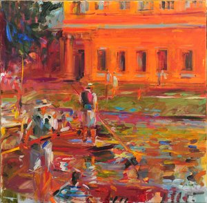 Chariots of Fire, Cambridge , 2021 (olja på duk) av Peter Graham