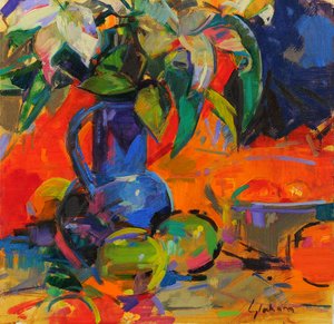 Liljekonvaljer, 2021 (olja på duk) av Peter Graham