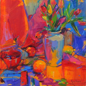 Tulip Odyssey, 2024 (olja på duk) av Peter Graham
