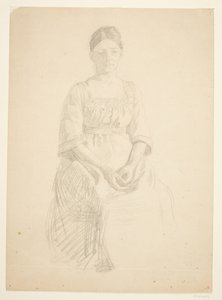 Konstnärens fru sitter som modell för ett porträtt av fru Thora Karl Madsen till målningen: Faaborgs museums invigning (1910-11) av Peter Hansen