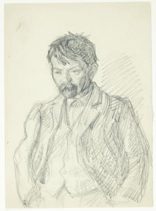 Porträtt av målaren Jens Birkholm. Halvfigur av Peter Hansen