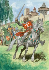 En riddare utanför ett slott (gouache på papper) av Peter Jackson