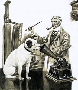 Konstnär som målar hunden som lyssnar på en grammofon av Peter Jackson