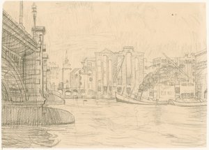 Utbrända lagerlokaler vid Blackfriars Bridge 1941 av Peter Jackson