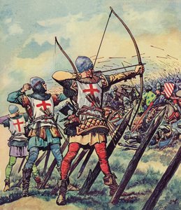 Engelska bågskyttar vid slaget vid Crecy (färg litho) av Peter Jackson