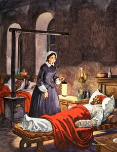 Florence Nightingale. Damen med lampan, besöker de sjuka soldaterna på sjukhuset