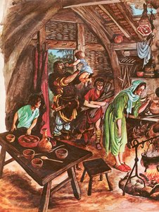 Inuti en bondes hem (gouache på papper) av Peter Jackson