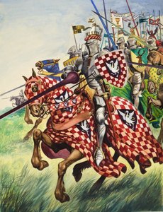 Riddare på väg in i strid (gouache på papper) av Peter Jackson