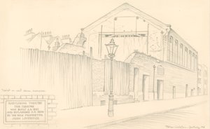 Marylebone Theatre, London, baksidan av teatern på Mulready Street (ursprungligen Little Church Street) av Peter Jackson