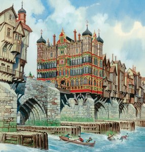 Old London Bridge (gouache på papper) av Peter Jackson