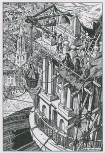Sir Christopher Wren inspekterar framstegen på kupolen av Peter Jackson