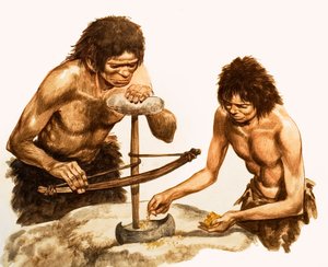 Stenåldersverktygsmakare (gouache på papper) av Peter Jackson