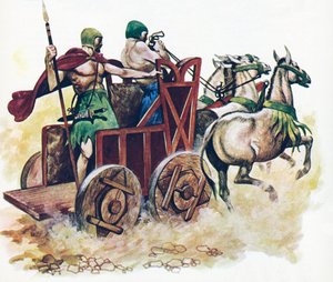 Sumerisk vagn (färg litho) av Peter Jackson