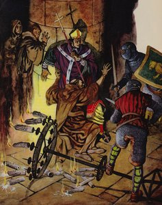 Mordet på Thomas a Becket i Canterbury Cathedral (färglitografi) av Peter Jackson