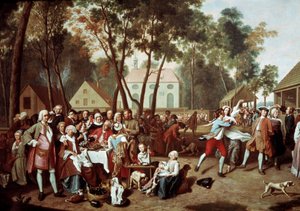 En mässa i Grosshesselohe i Tyskland Village Party. Målning av Peter Jacob Horemans (1700-1776)