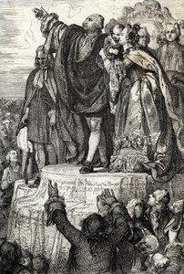 Firande av den första nationella federationen den 14 juli 1790 på fäderneslandets altare i Champs-de-Mars, med anledning av den första årsdagen av erövringen av Bastiljen: kung Ludvig XVI, omgiven av sin familj som avlade en ed på utgöra av Peter Johann Nepomuck Geiger