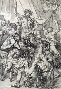 Heptarki: "" representation av den anglosaxiske ledaren Hengist (400-talet) som dödar sina fiender för att grunda kungariket Kent, cirka 461" (Saxisk heptarki: den anglosaxiske ledaren Hengist (eller Hengest) som dödar sina fiender under invasionen av Bret av Peter Johann Nepomuck Geiger