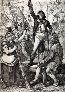 Den franska revolutionens utbrott 1789: den samlade befolkningen uppmanas att välja färgen på en kokard och att ta till vapen historiskt) av Anton Ziegler av Peter Johann Nepomuck Geiger