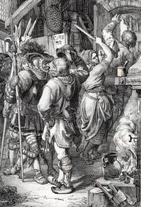 Flykten av Gustave I Vasa (eller Gustav Vasa) (1496-1560) (blivande kung av Sverige) förklädd till en bonde för att fly från Danmark av Peter Johann Nepomuck Geiger