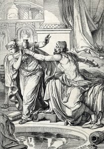 Den gepid prinsessan Rosemonde (död 572) och hennes älskare mördare av hennes man kung Alboin förgiftade sig själva med samma kopp gift, 572 (Gepid prinsessan Rosamund (eller Rosamunde) och hennes älskare dödar sig själva med samma kopp gift, 572) Ritning 