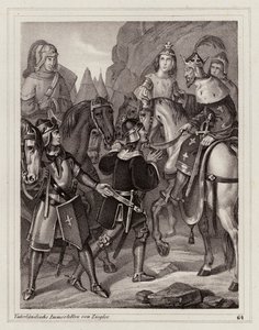 Ludvig den fromme, frankernas kung och tysk-romersk kejsare (gravyr) av Peter Johann Nepomuk Geiger
