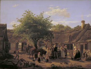 Bild på livet på en Zeelands gård vid middagstid av Peter Julius Larsen