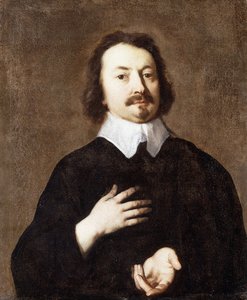 Porträtt av en gentleman, halvlångt, i svart med vit krage, av Peter Lely