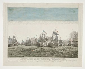 En representation av den minnesvärda aktionen mellan den brittiska flottan under befäl av amiral Lord Rodney och den franska flottan under befälet av greve de Graffe, mellan öarna Domenica och Guadaloupe 12 april 1782