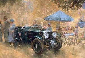 Trädgårdsfest med Bentley (olja på duk) av Peter Miller