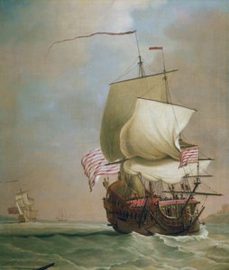 Handelsfartyg tillhörande Brittiska Ostindiska Kompaniet. Olja på duk, ca 1720, av Peter Monamy (1681-1749). av Peter Monamy