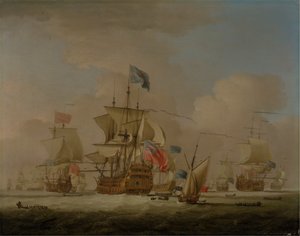 Brittiska krigsmän och en slup av Peter Monamy