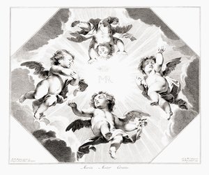 Fyra barnänglar som firar Jungfru Maria. av Peter Paul (after) Rubens