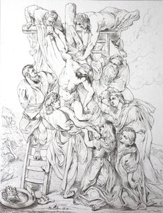 Jesus Kristus, härkomst från korset (tryck) av Peter Paul (after) Rubens