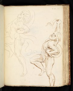 Två studier av Laocoon, en med ormarna omvandlade till draperier (grafit, penna och brunt bläck på lagt papper) av Peter Paul (after) Rubens