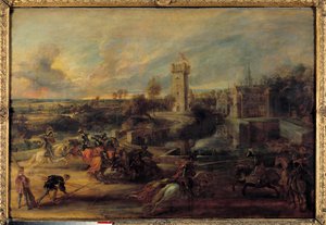 En turnering nära depån av Steen Castle (medeltiden). Flamländsk målning av Pierre Paul (Pierre-Paul) Rubens (eller Peter Paul eller Petrus Paulus) (1577-1640) av Peter Paul Rubens