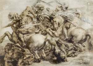 Slaget vid Anghiari, efter Leonardo da Vinci (penna och bläck med tvätt på papper) av Peter Paul Rubens