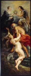 Medicis cykel: "" Veritens triumf""" Kung Ludvig XIII och drottning Mary av Medici representerade på toppen av allegorierna om Tid och Veriten. Målning av Pierre Paul (Pierre-Paul) Rubens (eller Peter Paul eller Petrus Paulus) (1577-1640) (ec.flam.) av Peter Paul Rubens