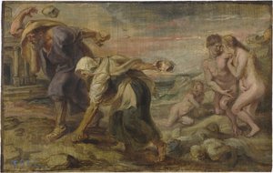 ""Deucalion and Pyrrha"" Peinture de Pieter Paul Rubens (1577-1640) vers 1636 - Olja på trä Dim 26,4x41,7 cm Museo del Prado, Madrid av Peter Paul Rubens