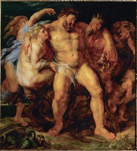 Herkules, berusad, ledd av en nymf och en satyr, ca 1612-14 (målning på ek) av Peter Paul Rubens