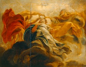 Jungfru Marias kröning av Gud Fadern och Jesus Kristus (målning på trä) av Peter Paul Rubens