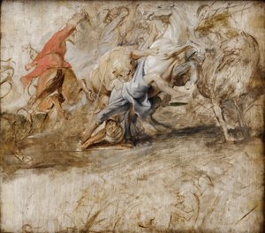 Lejonjakt; baksida: Äktenskap genom ombud (skiss till Medicicykeln) av Peter Paul Rubens