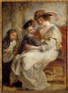 Porträtt av Helene Fourment (1614-1673), målarens andra hustru med parets två barn Målning av Pierre Paul (Pierre-Paul) Rubens (eller Peter Paul eller Petrus Paulus) (1577-1640) 1634 Sön. 1,15x0,85 m av Peter Paul Rubens