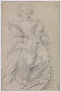 Porträtt av Hélène Fourment, ca 1630-31 (svart- och rödkrita, förstärkt med vitt) av Peter Paul Rubens