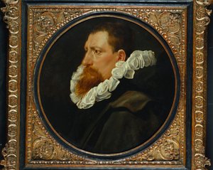 Porträtt av en gentleman, liten byst, klädd i vit ruff och grå kappa av Peter Paul Rubens