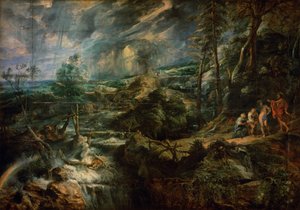 Stormigt landskap med Philemon och Baucis av Peter Paul Rubens