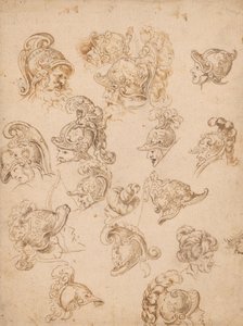 Studieblad med hjälmar och huvuden av Peter Paul Rubens
