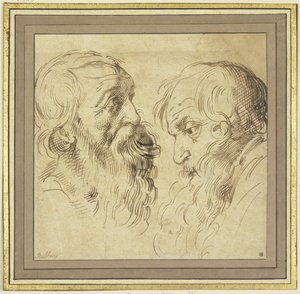 Studieblad: två skäggiga huvuden i profil åt höger och vänster av Peter Paul Rubens