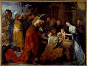 The Adoration of the Magi Målning av Pierre Paul (Pierre-Paul) Rubens (eller Peter Paul eller Petrus Paulus) (1577-1640) 1617 Sön. 2,51x3,28 m Lyon, Musee des Beaux Arts av Peter Paul Rubens