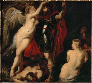 Dygdens hjälte Mars, krönt av segergudinnan (målning på duk) av Peter Paul Rubens