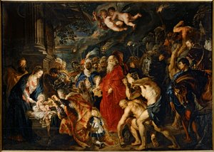 De tre vise männens tillbedjan (målning på duk) av Peter Paul Rubens